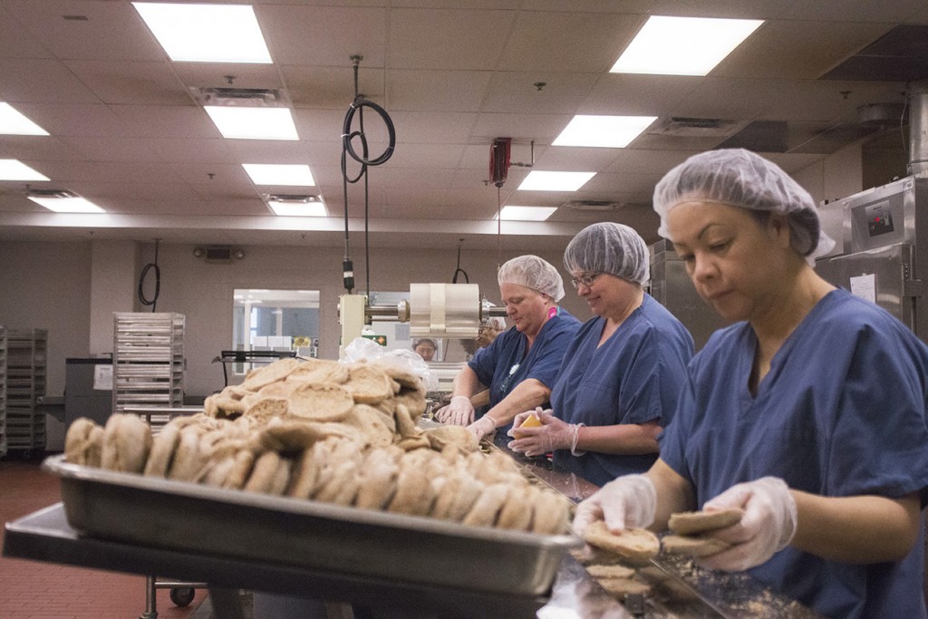 Des Moines Public Schools' central kitchen is housed int he old Colonial Bakery on Des Moines' north side. The district is no stranger to the epidemic of hunger and food insecurity in the Midwest. Photo by Cole Norum.