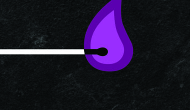 Graphic of a lit match with purple flames with text “On Record”
