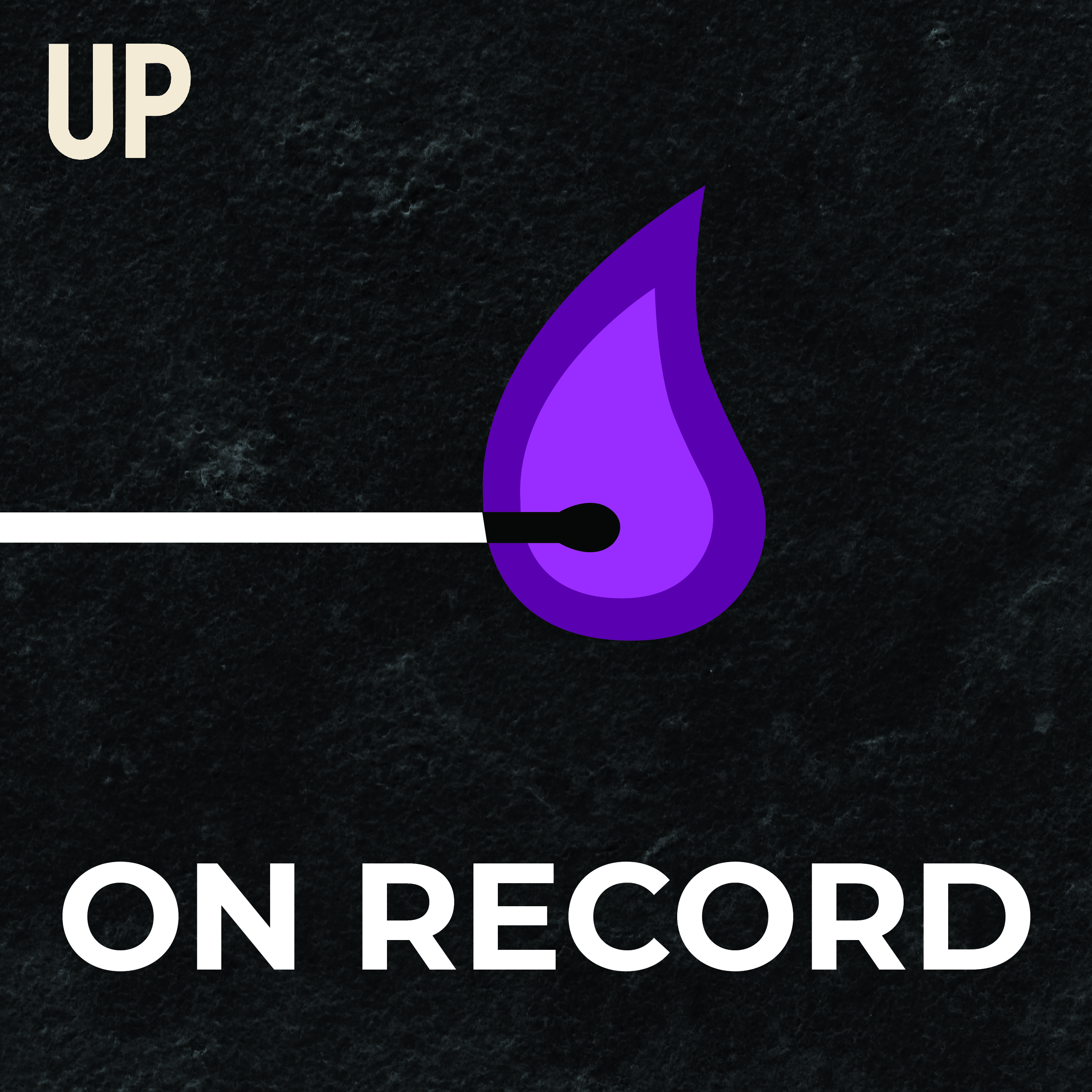 Graphic of a lit match with purple flames with text “On Record”