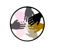 Hands of different skin tones overlapping and arranged in a circle.