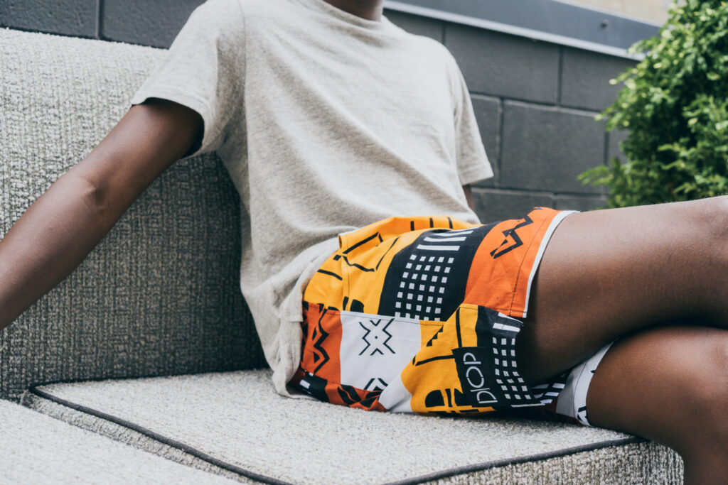 close-up image of DIOP designed shorts