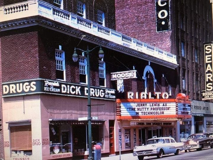 Dick Drugs and the Rialto Theatre sit next to the Sears Building in downtown Fort Dodge. 
